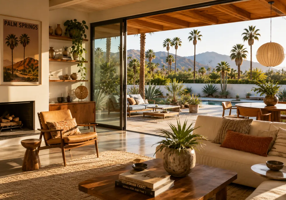Maison californienne inspirée de Palm Springs avec architecture moderne, jardin et grandes ouvertures