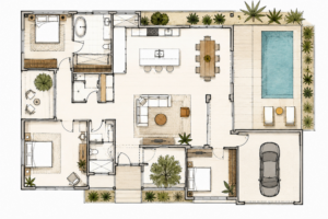 C'est un magnifique plan d'architecte pour construir une belle maison californienne