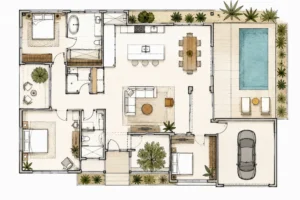 C'est un magnifique plan d'architecte pour construir une belle maison californienne