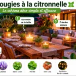 Exemple de jardin moderne l'été avec des belles bougies déco anti-moustique