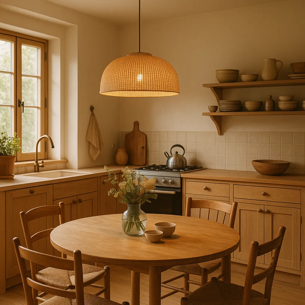 Ambiance lumineuse chaleureuse dans une cuisine conviviale