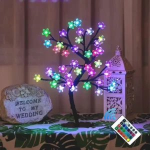 Arbre lumineux à fleurs multicolores LED avec télécommande