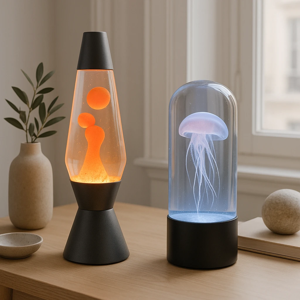 Lampes à lave ou lampes méduse : laquelle choisir pour une décoration hypnotique ? 2 Comparatif entre lampe à lave et lampe méduse dans une décoration intérieure