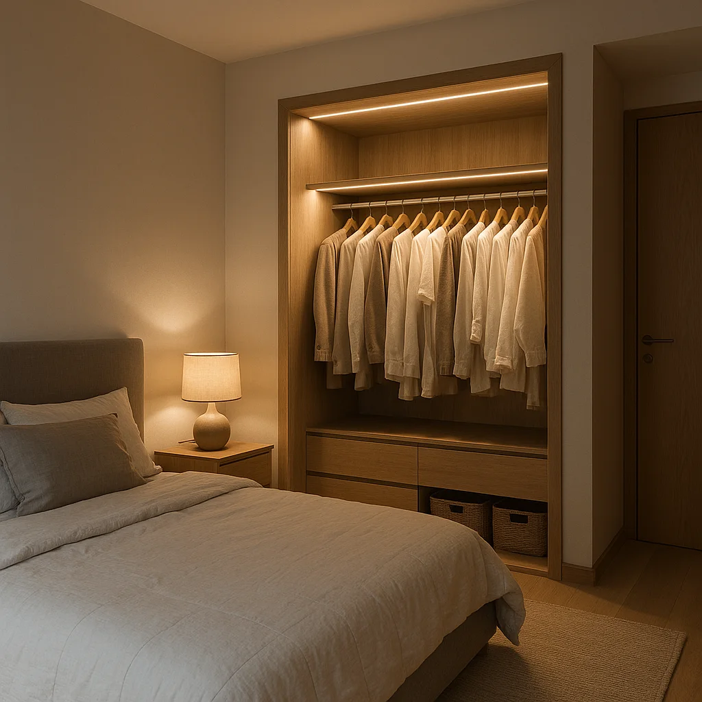 Éclairage de rangement dans une chambre avec lumière fonctionnelle