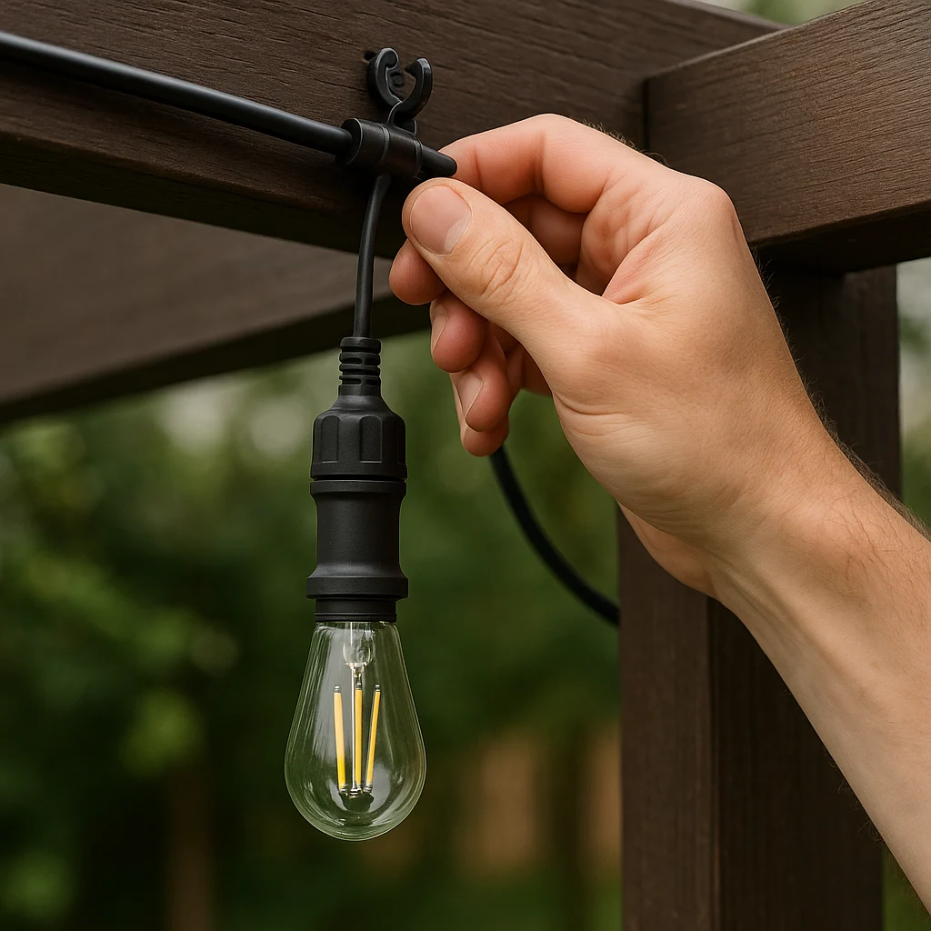 Installation sécurisée d’une guirlande lumineuse extérieure
