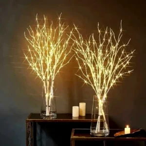 Branches d’arbre lumineuses blanches avec LED à lumière chaude dans des vases