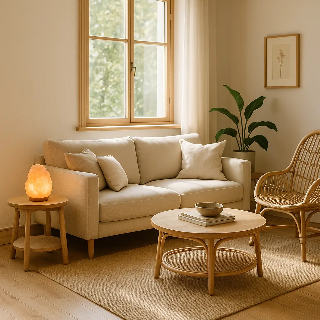 Lampe fleur de sel décoration dans un salon chaleureux