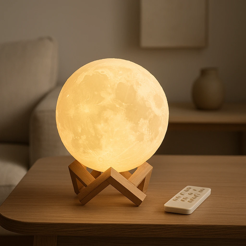 Les plus belles lampes lune pour une ambiance apaisante 2 Lampe lune rechargeable avec télécommande et intensité réglable