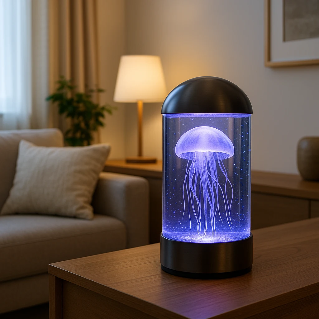 Lampe méduse : la décoration lumineuse la plus hypnotique 3 Lampe méduse dans un salon moderne et cosy