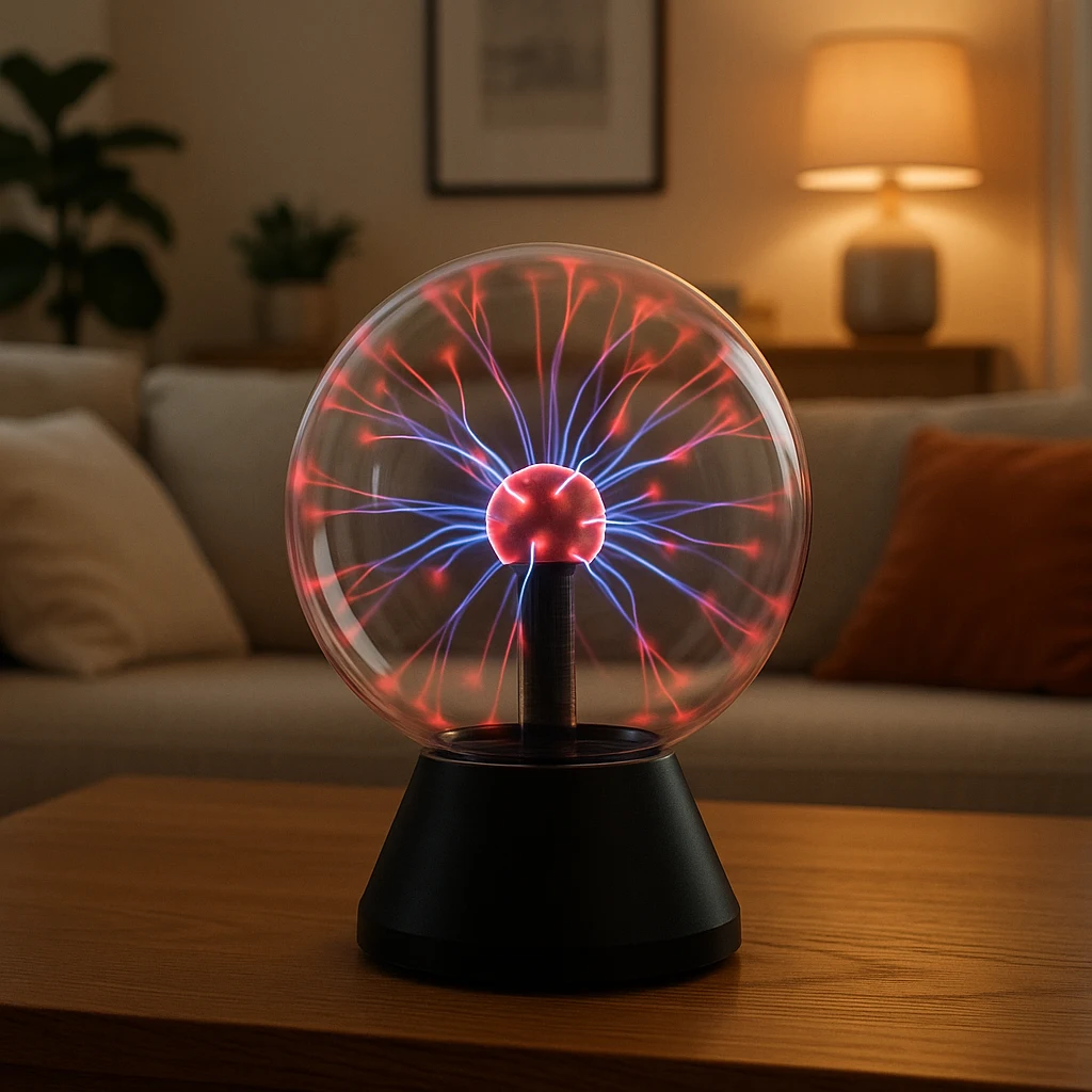 Guide complet des lampes plasma décoratives : fonctionnement, usages et modèles à choisir 2 Lampe plasma décorative allumée dans un salon moderne