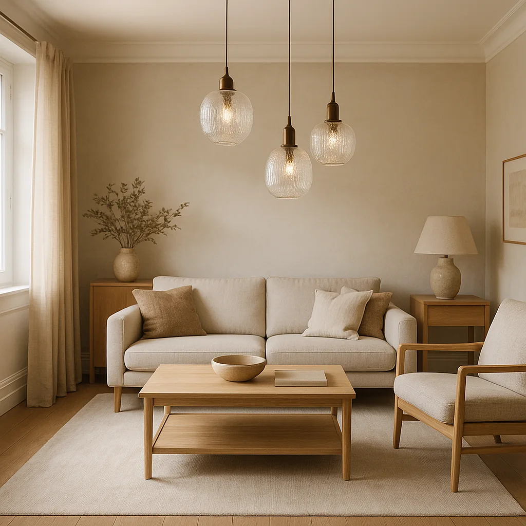 Salon contemporain illustrant les tendances éclairage 2027 avec des luminaires design