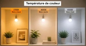 Différence entre lumière 2700K blanc chaud, 4000K blanc neutre et 6500K blanc froid