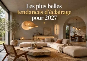 Salon moderne avec luminaires design et éclairage tendance 2027