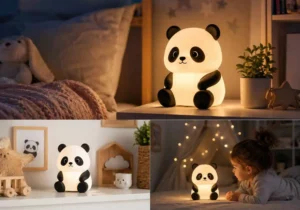 Veilleuse panda : un classique pour une chambre d’enfant 3 Petite veilleuse dinosaure jaune lumineuse posée sur une table
